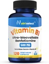 120 capsules délivre 500 mg de vitamine B1 dans ce supplément de benfotiamine, qui est non-OGM, végétalien et sans gluten