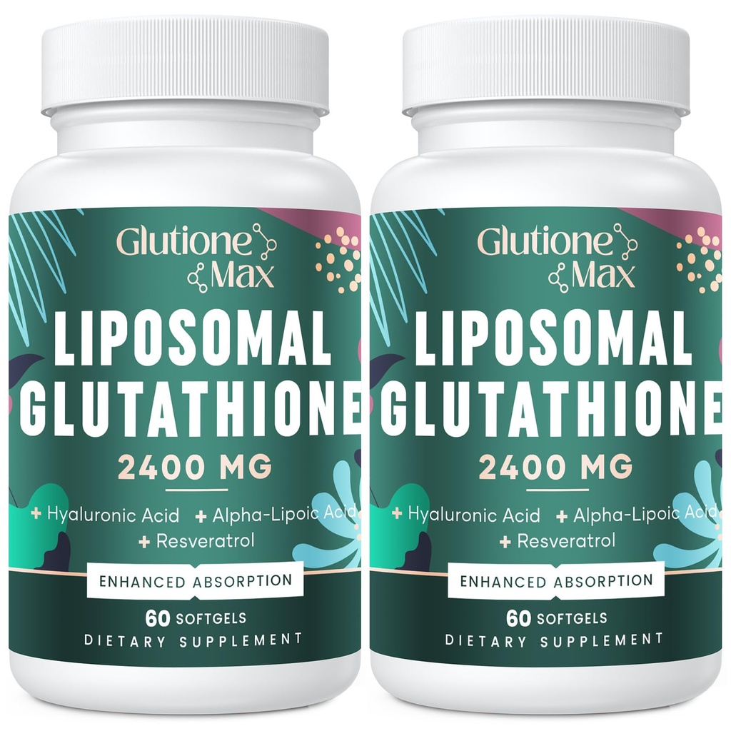 8-in-1 Liposomale Glutathione 2400 MG, hohe Absorption Antioxidantien-Formel – mit Hyaluronsäure, Alpha-Lipoinsäure, Resveratrol - Haut, Leber-Detox & Immunsystem, 120 Softgele