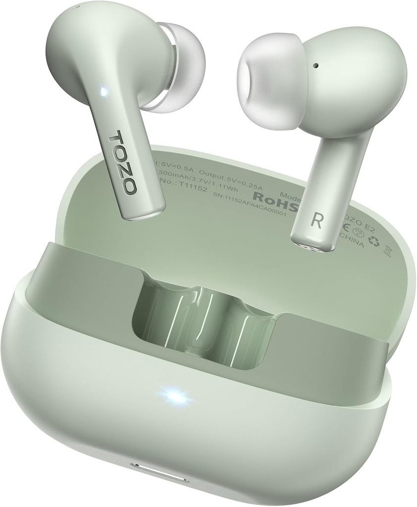 TOZO E2 Wireless Earbuds mit 2 Mics AI Call Noise Cancellation, 10mm Treiber mit leistungsstarkem Bass, App Passen Sie 32 EQs, 30H Playtime, Bluetooth 5.3 Ear Buds, Comfort Fit in-Ear Kopfhörer