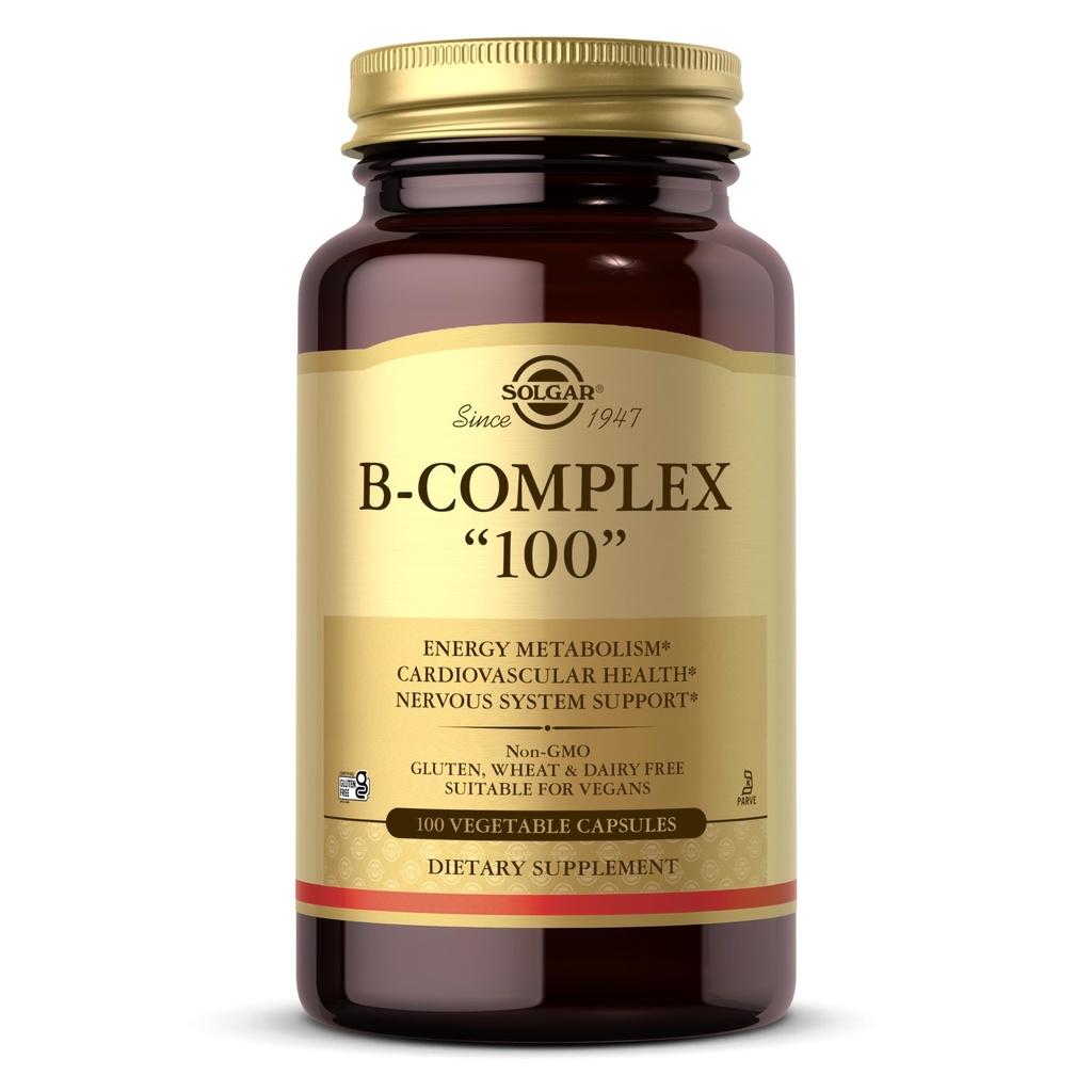 Solgar B-Complex "100", 100 Gemüsekapseln - Nervous System Support - Unterstützt Energiemetabolismus - Non-GMO, Vegan, Glutenfrei, Dairy Free, Kosher - 100 Servierungen
