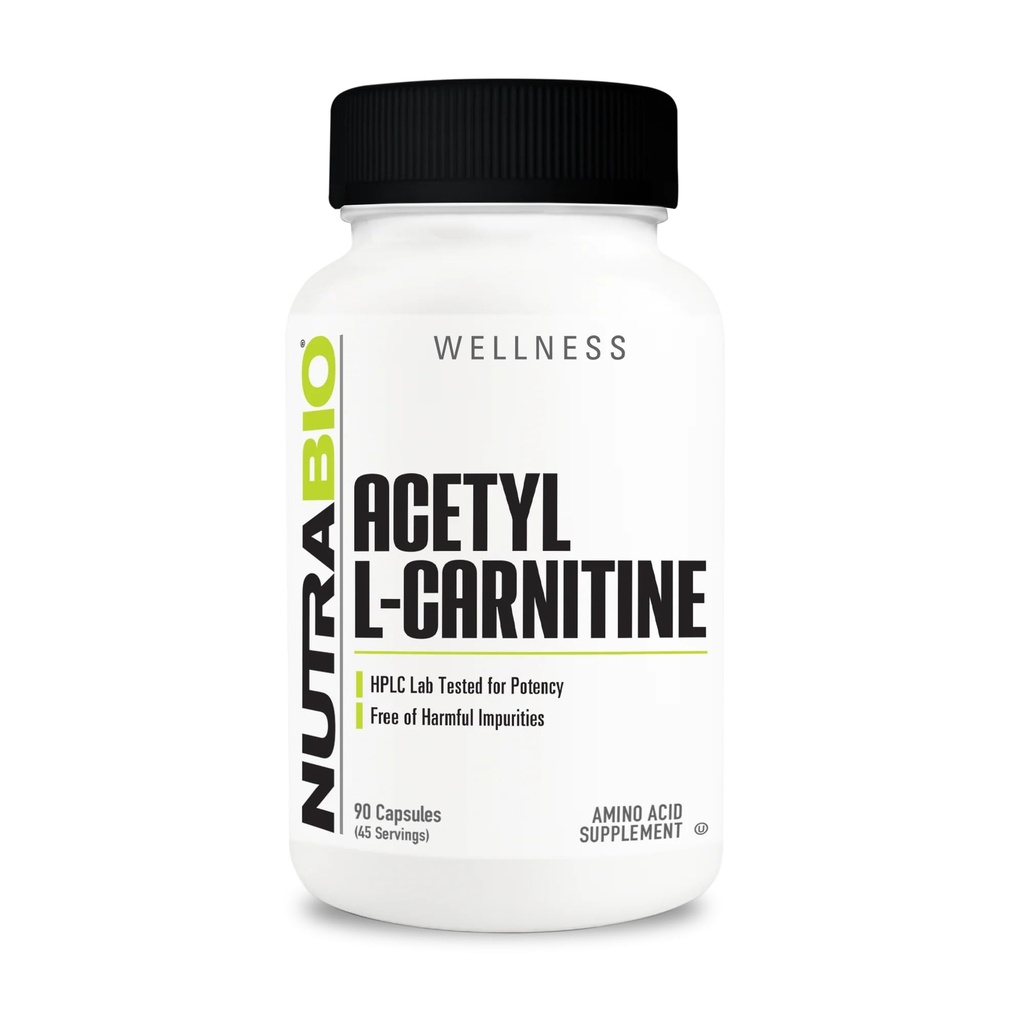 NutraBio Acetyl L-Carnitin (ALCAR) Ergänzung, 500mg - Unterstützung Natürliche Energieproduktion, Stoffwechselmanagement und Gesamtgesundheit, 90 Kapseln
