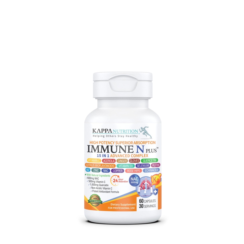 (60 Kapseln), NAC 600mg, Quercetin 1000mg, Vitamin C 500mg, Zink 50mg, Vitamin D3 5.000iu, Selen, Kupfer, Acerola, Ginger, Rutin, Citrus Bioflavonoids, Rose Hips, Echinacea, Immune N Plus 15 in 1