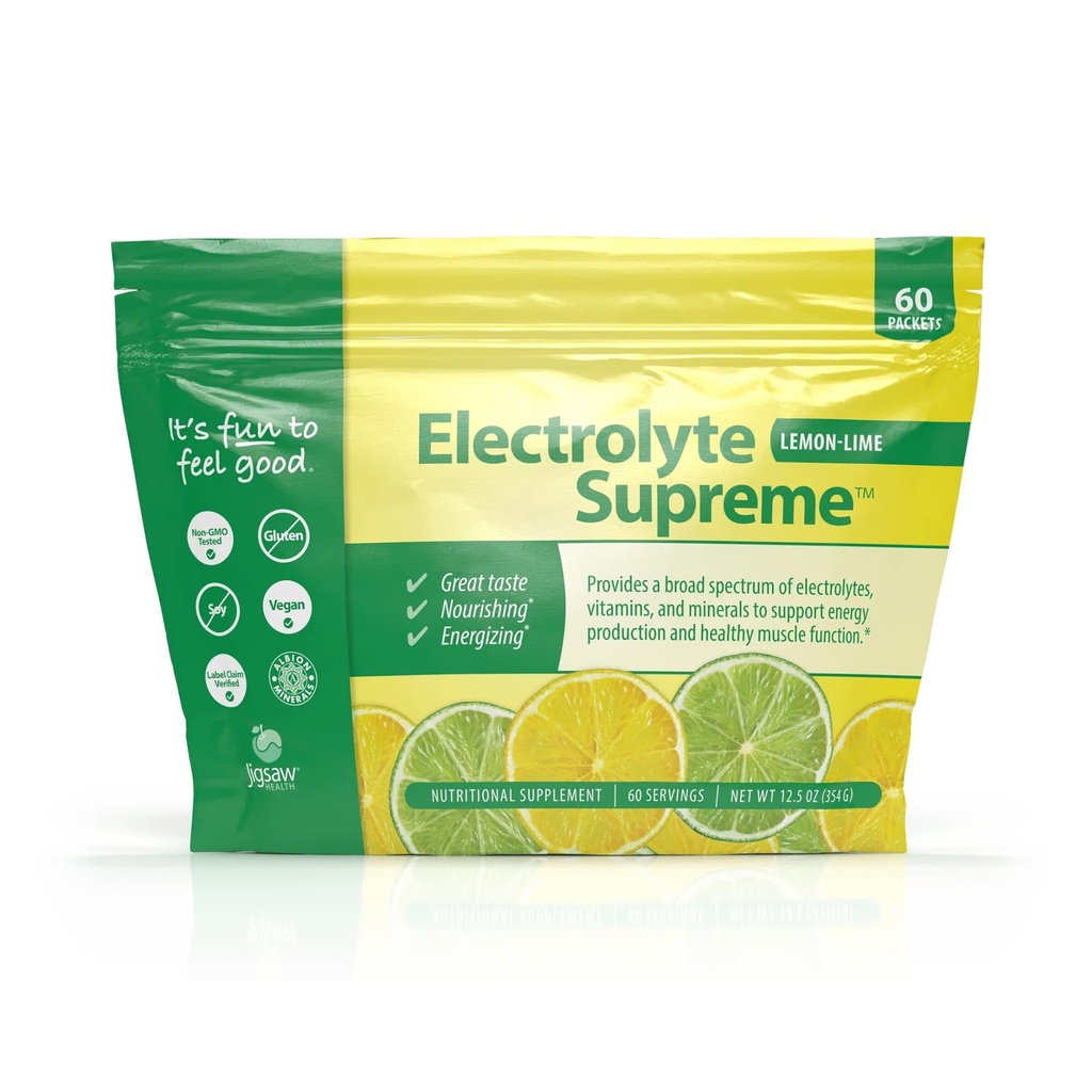 Jigsaw Health Electrolyte Supreme | Broadtrum von Elektrolyten + Trace Minerals | Lemon-Lime Flavor | 60 Servietten (Packets)