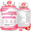 2 Pack Kollagengummis für Frauen Männer, hydrolysierte Collagen Peptid Typ I,II,III,V,X mit Biotin, Vitamin C A B D E für Haut Haarnägel J0ints, Immunität Energie Digestion, Sugar Free, 120 Count