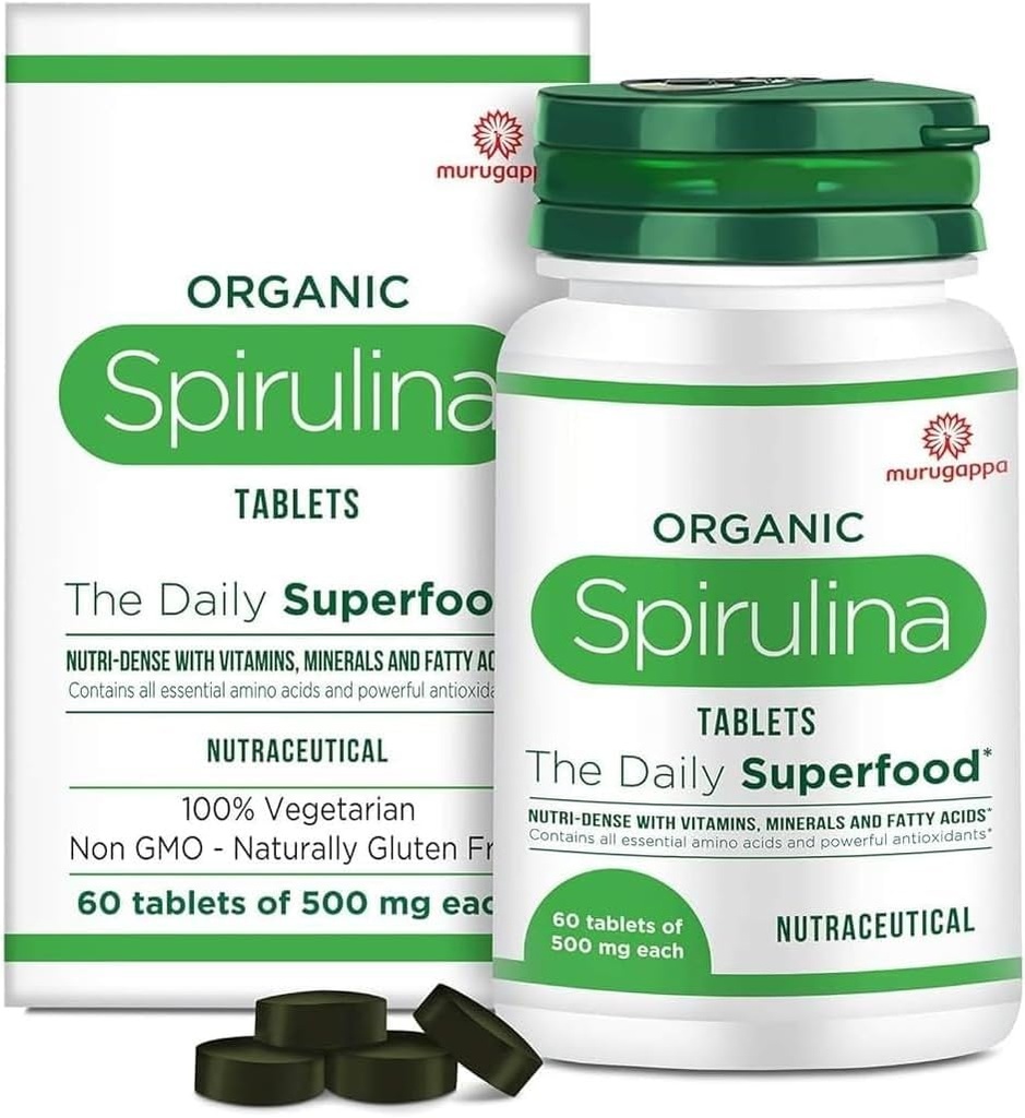 DURJA Organic Spirulina Tablets - Bioverfügbare Proteine & Nutri-Dense Superfood | Immunität und Gesundheitsergänzung | Stoffwechsel Booster | 100% Vegan | 60 Tabletten (500mg Jeder)...'