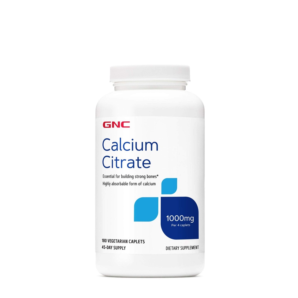 GNC Calcium Citrate 1000mg, essentiell für den Bau von starken Knochen, 180 vegetarische Caplets