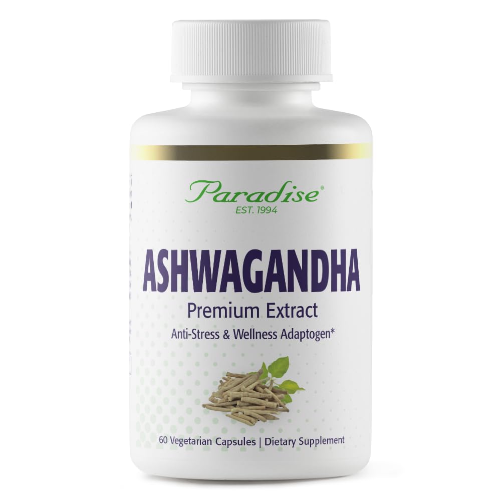 Paradise Herbs Organic Ashwagandha, Ayurvedic Adaptogen, Vegan, Non GMO, Glutenfrei, 60 vegetarische Kapseln
