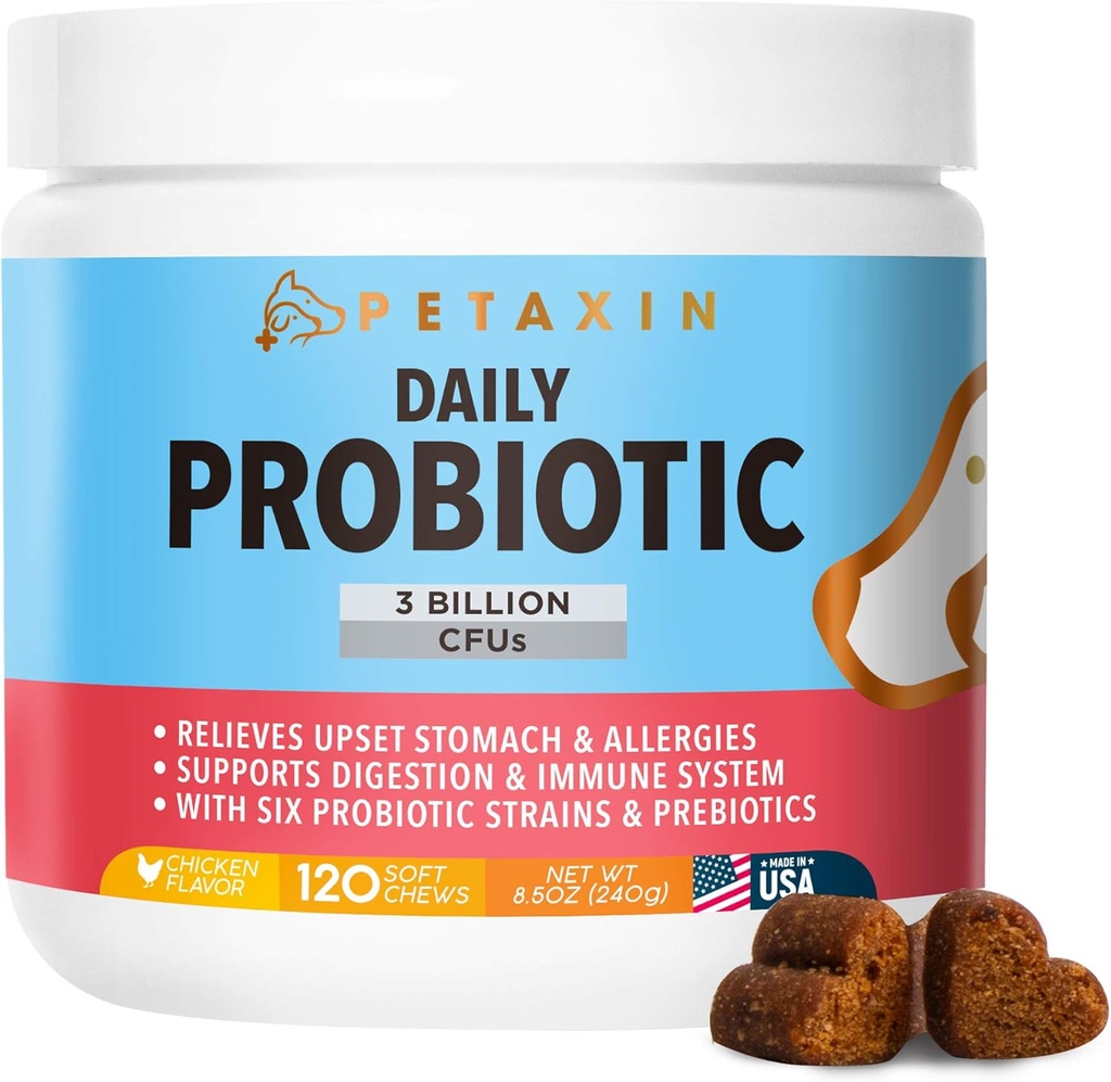 Probiotiques pour chiens - 6 souches avec prébiotiques - Supports Système digestif et immunitaire – Relief pour la diarrhée, la mauvaise respiration, les allergies, le gaz, la constipation, les taches chaudes - Fabriqué aux États-Unis - 120 Chews