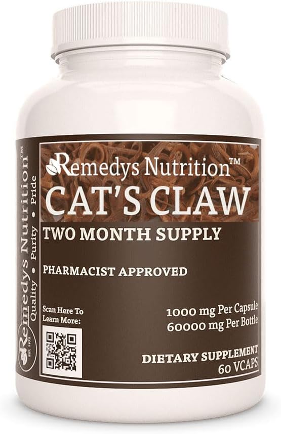 Remèdes Nutrition Cats Griffe Bark & Roots 1000 mg, 60 Capsules de végétaliens Complément alimentaire à base de plantes