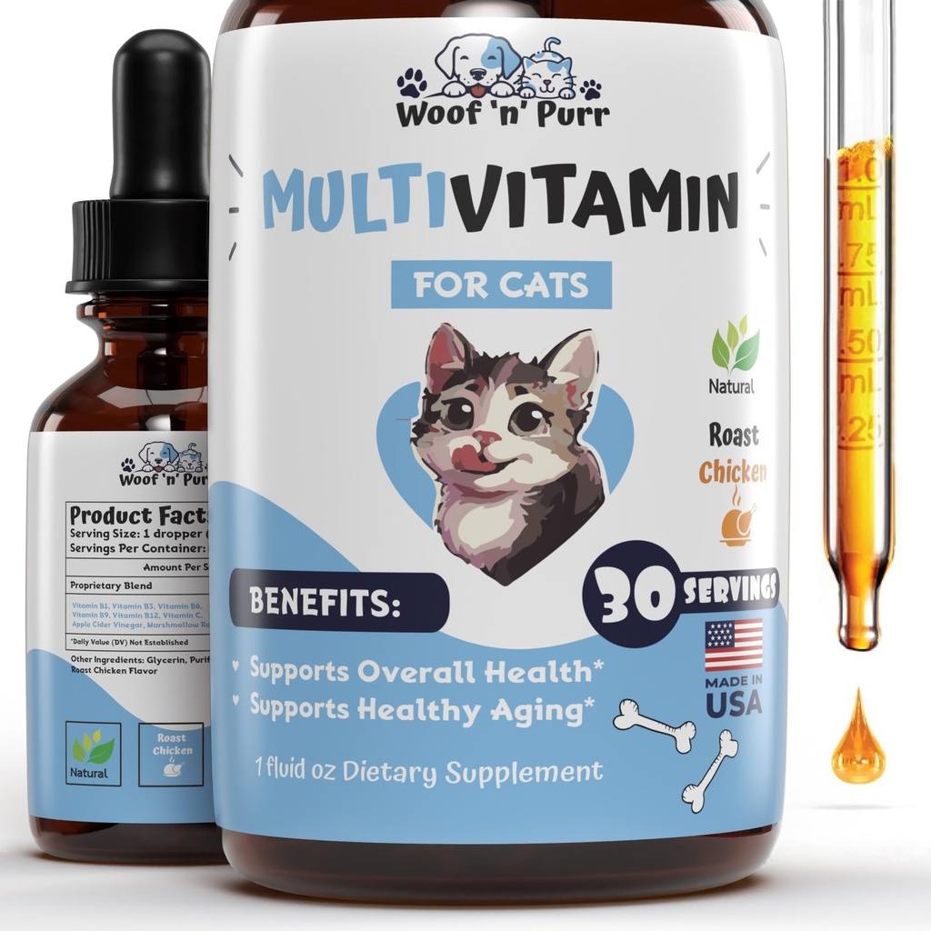 Cat Multivitamin - fördert gesunde Haut & Coat, Gelenkunterstützung, Langlebigkeit &amp; mehr - Katzen-Vitamine - Katzen-Ergänzungen & Vitamine - Katzen-Vitamine für Indoor-Katen - Kitten-Vitamine - Cat Immune Support - 1oz