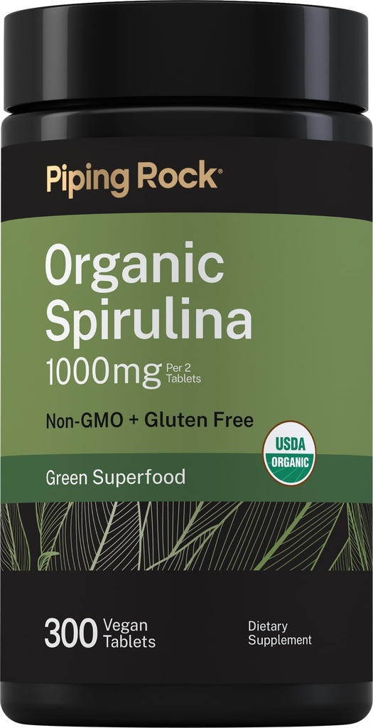 Piping Rock Bio Spirulina | 1000mg | 300 Tabletten | Arthrospira Platensis | Vegetarisch, Non-GMO, Glutenfreie Ergänzung