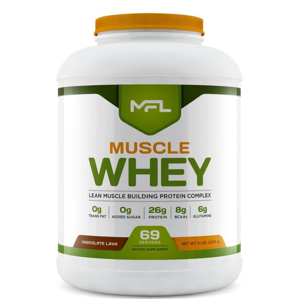 MFL Muscle Whey Protéine l 28g de protéines l 8g BCAAs l Keto Friendly l Low Carbs l 5 lbs. (Lava chocolatée)