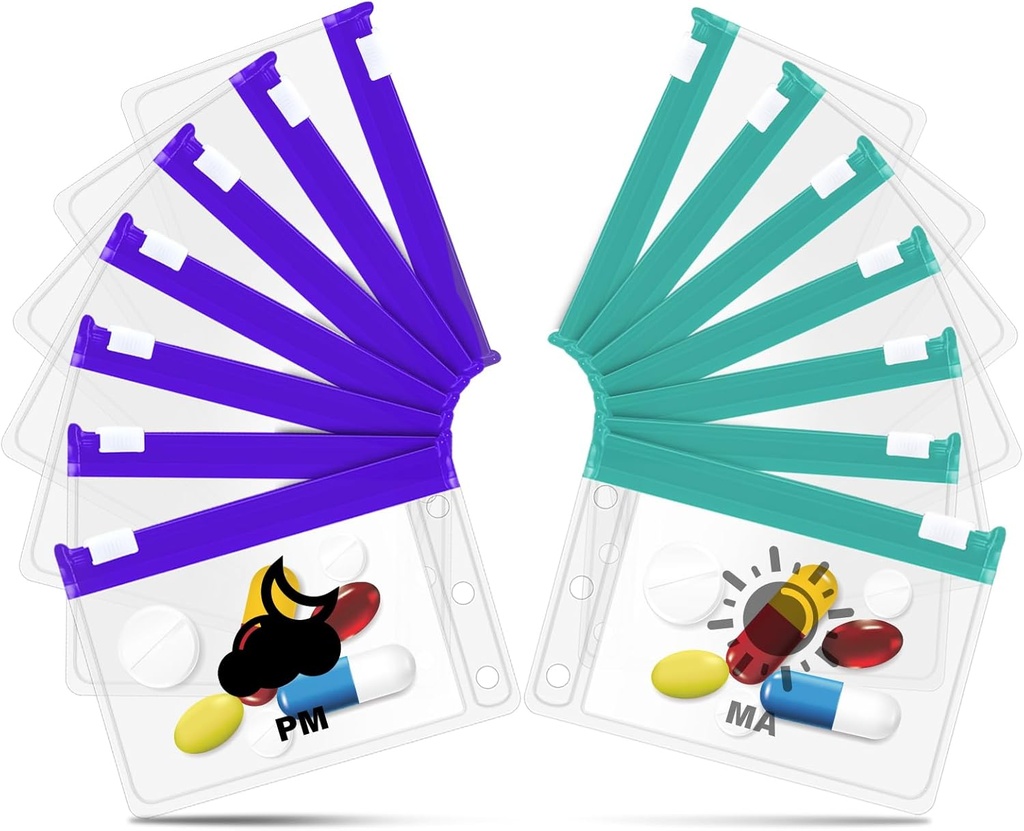 A7-S Pill Pouches Set für A7 Ring Binder, Wöchentliche Pille Organizer 2 Mal pro Tag, Pill Loose-Leaf Lagerung mit Cyan&Purple-Coded Medicine Pouches, Reusable Travel Medicine Organizer