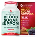 PurePremium Normale Blutzucker-Supplement - 20 Wirkstoffe Komplex zur Unterstützung von Blutzuckerspiegeln bereits im Normalbereich - mit Cinnamon, Bitter Melon, Chrom, Mulberry - 120ct