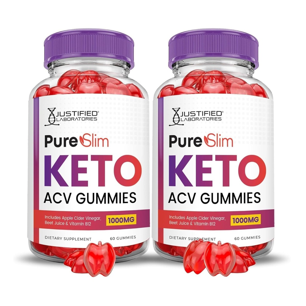 Laboratoires justifiés (2 Pack Pure Slim Keto ACV Gummies Advanced Formula 1000MG PureSlim Keto Gummies vinaigre de cidre de pomme formulé avec du jus de betterave de grenade poudre B12 Vegan Non OGM 120 Gummys