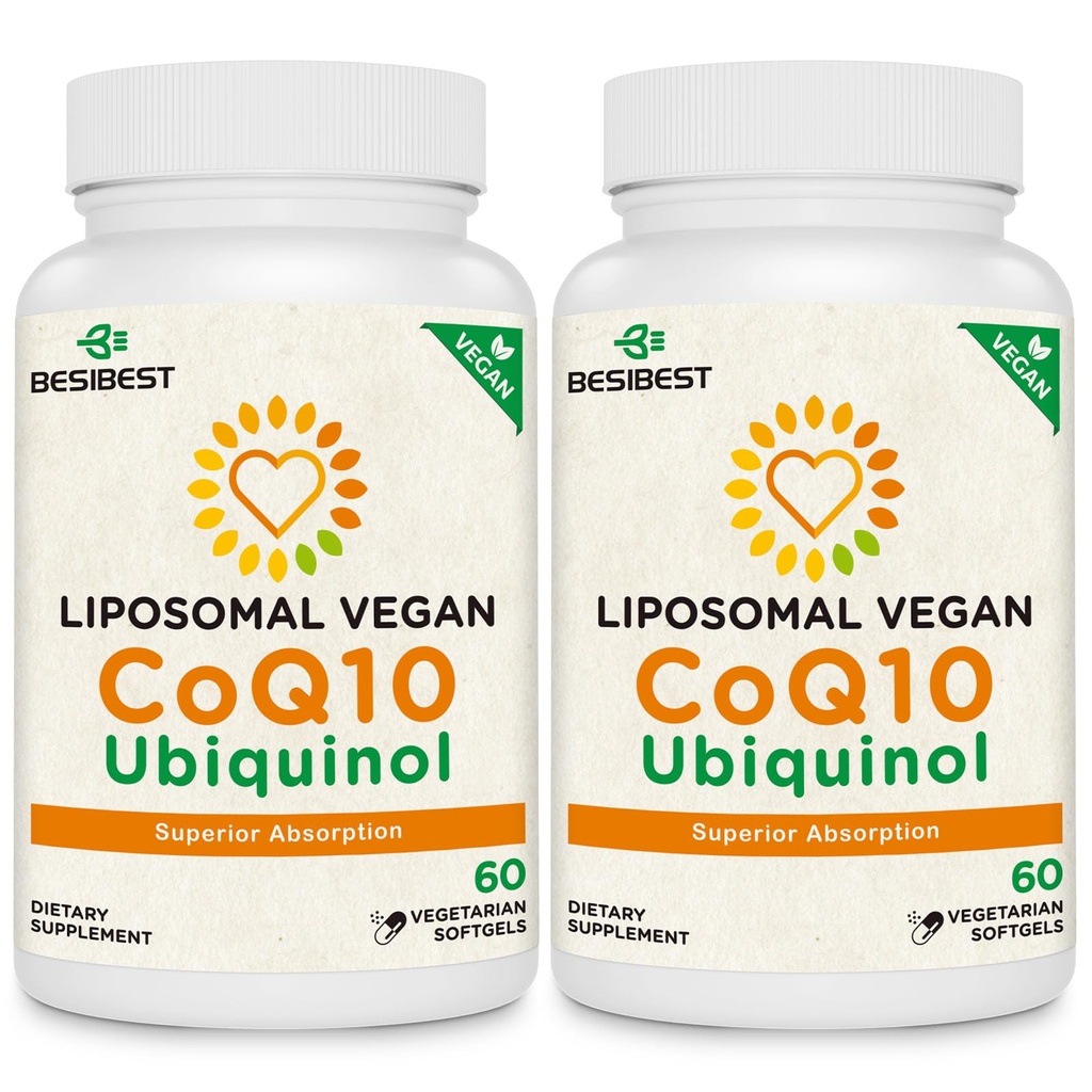 Besibest 1000mg Liposomal CoQ10 Ubiquinol, 120 softgels végétaliens, supplément Ubiquinol haute absorption CoQ10, forme antioxydante active de Coenzyme Q10 pour la fonction cardiaque et la production d'énergie