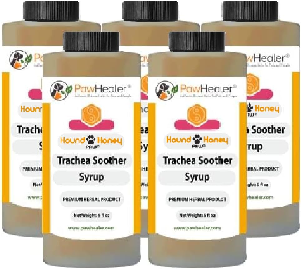 Trachea Soother Syrup 5PAK Hound Honey - Natural Herbal Remedy für Symptome von Collapsed Trachea - Geschmacksrichtungen gut - leicht zu verabreichen (5 fl oz/ea)
