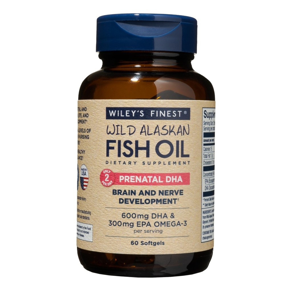Wiley's Finest Wild Alaskan Fish Oil Prenatal DHA - 900mg EPA und DHA Omega-3s für schwangere Frauen und stillende Mütter - 60 Softgels (30 Prenatal Vitamin Servings)