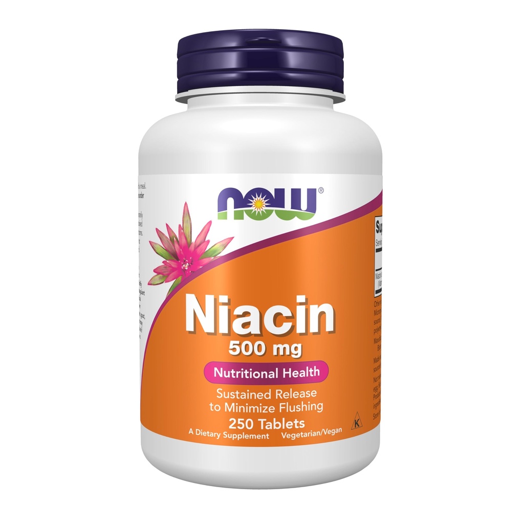MAINTENANT compléments alimentaires, niacine (vitamine B-3) 500 mg, libération prolongée, santé nutritionnelle, 250 comprimés