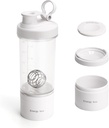 Blender Protein Shaker Bouteille Tritan avec Pill/Powder Conteneur de stockage pour les shakes de protéines-avant l'entraînement bouteille-Mixer Coupe-Gym Sport bouteille d'eau avec fil boules de fouet blanc