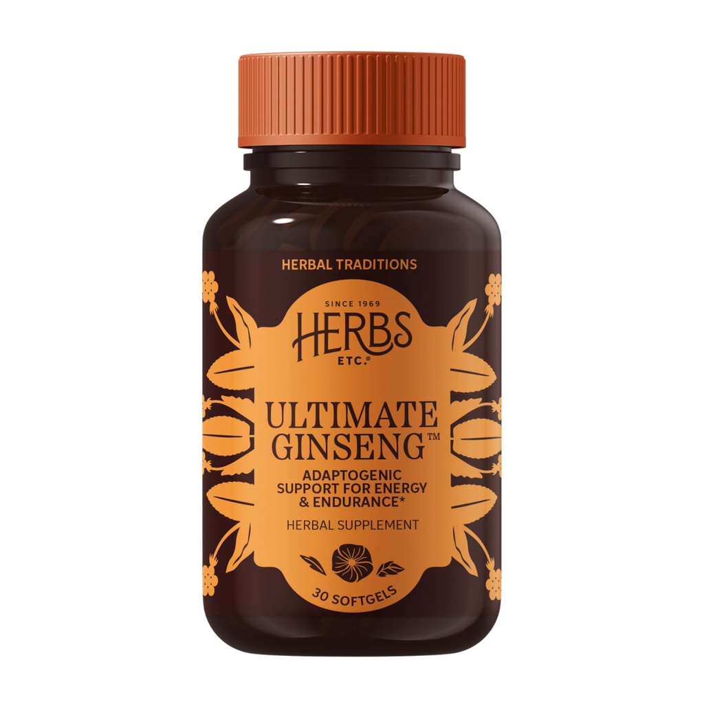 Herbs Etc. Ultimate Ginseng Softgels - Support Continuous Physical Activity - Aids Brain Health - Unterstützt Daily Stamina für körperliche und geistige Aktivität - Glutenfrei - 30 Softgels (30 Portionen)