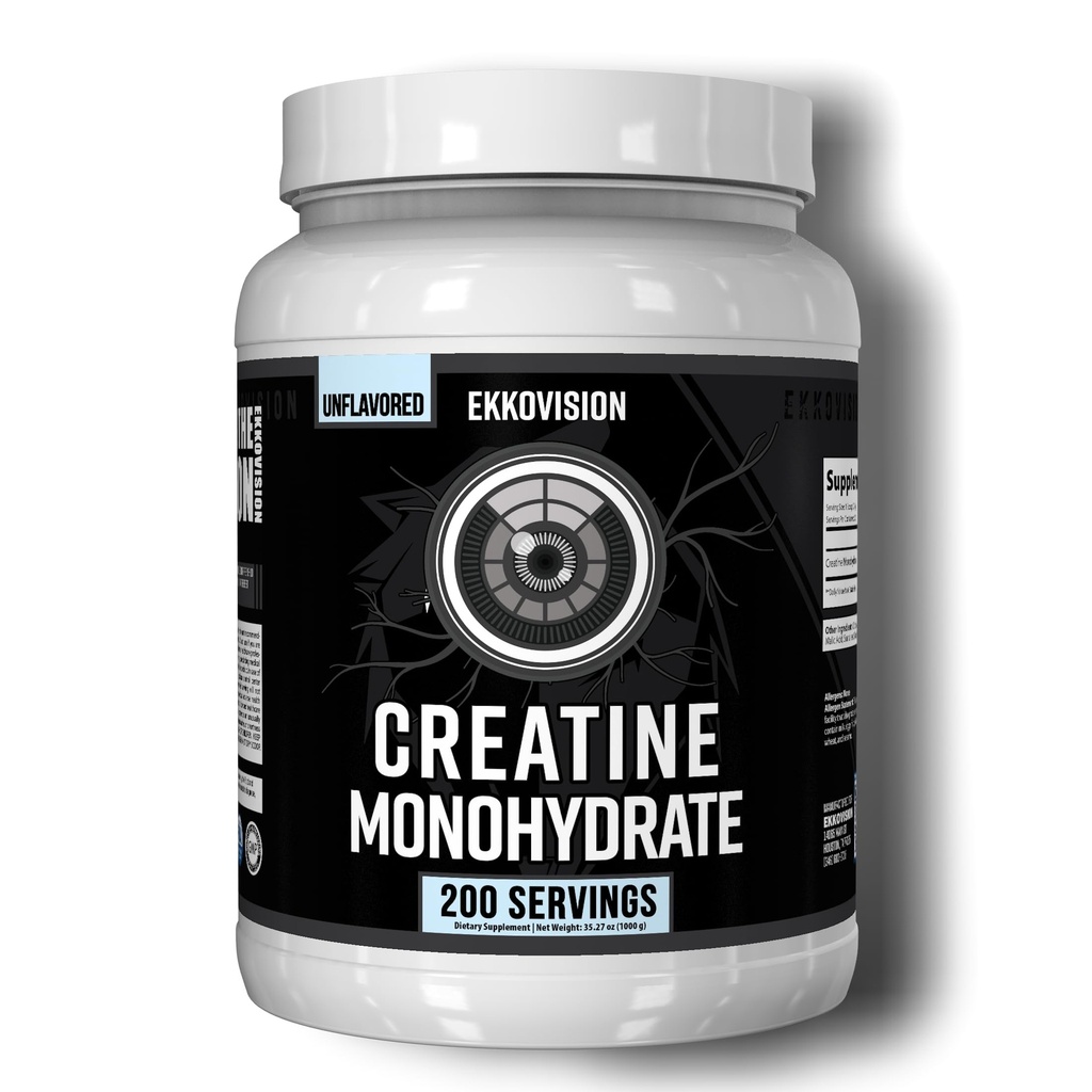 Ekkovision Kreatin Monohydrat-Pulver, Micronized, Unflavored, Pre Workout & Post Workout-Ergänzung für Männer und Frauen, Energie-Unterstützung, einfach in Shakes, Smoothies & Getränke, 200 Servierungen zu mischen