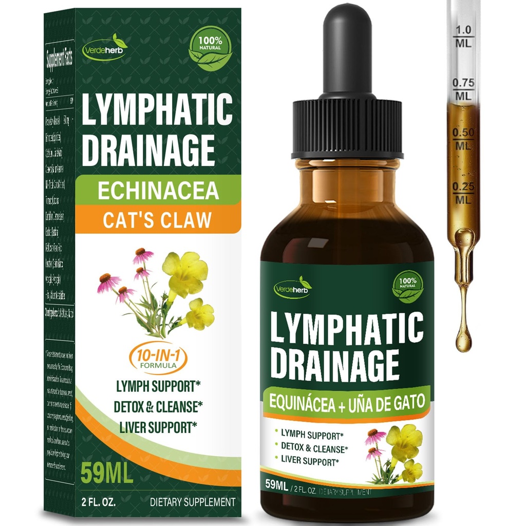 Cleavers lymphatic Drainage Drops Enhance Lymphsystem Detox Cleanse, Echinacea, Milchdistel, Katzenkralle, Turmeric, Dandelion, Burdock Immununterstützungsergänzung. 2oz