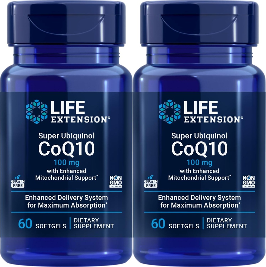 Life Extension Super Ubiquinol CoQ10 mit Enhanced Mitochondrial Support 100 mg, 60 Softgels (Pack von 2)