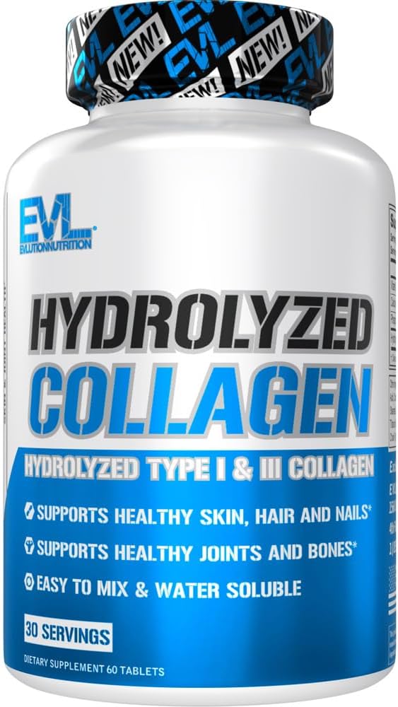 Evlution Nutrition Hydrolyzed Collagen - 1400mg Hydrolysed Typ I & III Collagen - Gelenk + Knochenunterstützung - Haut + Haar + Nagelergänzung - Keto + Paleo - 30 Servietten