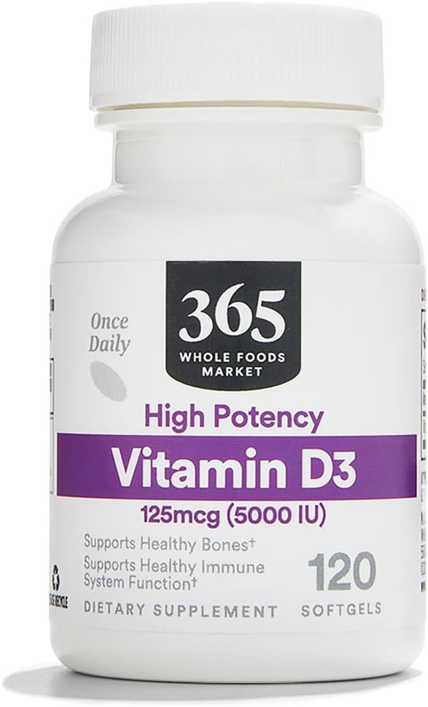 365 von Whole Foods Market, Vitamin D3 Softgels, 5000 IU, 120 CT