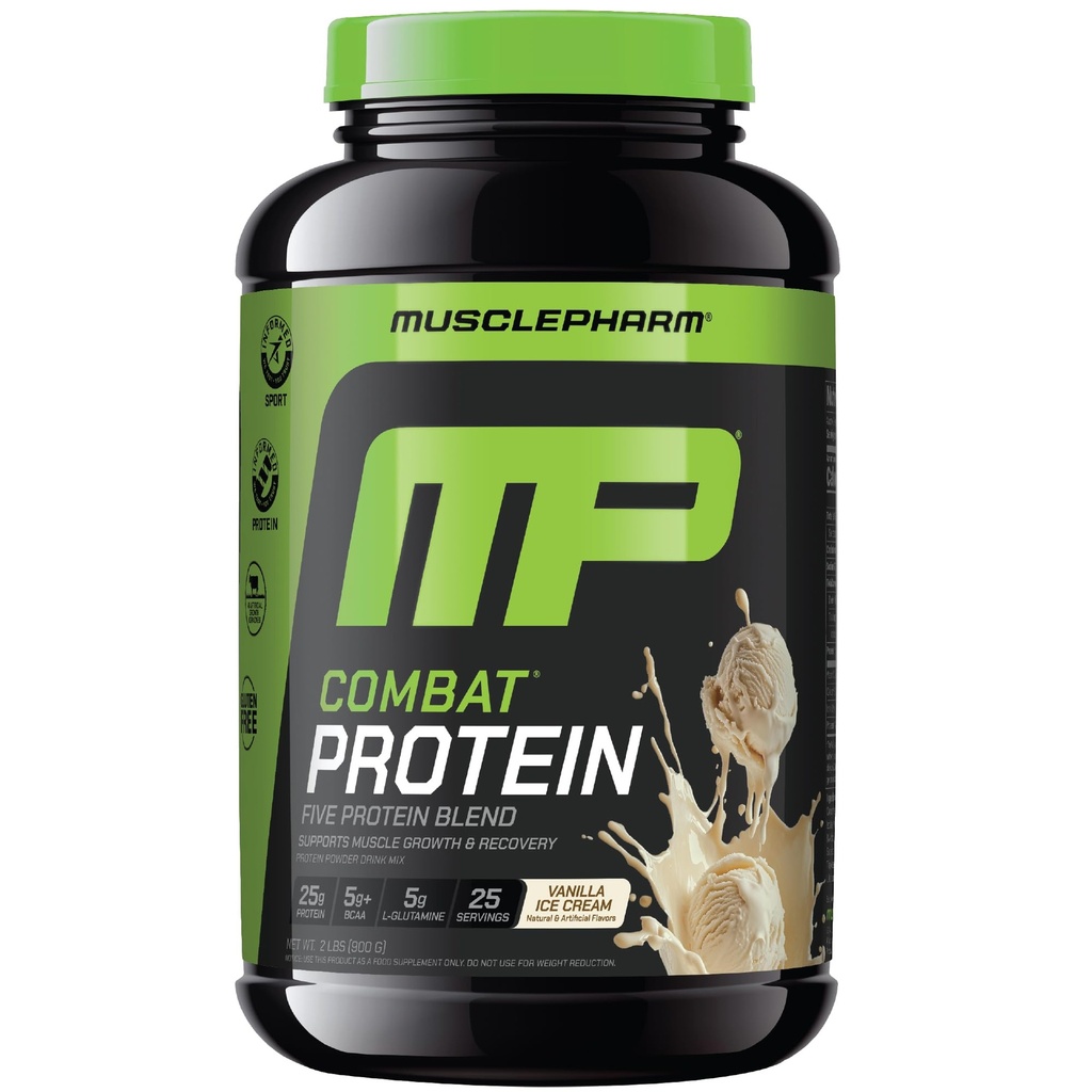 MusclePharm Combat Protein Powder, Vanilla Flavor, Fuels Muscles for Productive Workouts, 5 Proteinquellen einschließlich Whey Protein Isolate & Egg Albumin, Gluten Free, 2 lb, 25 Portionen