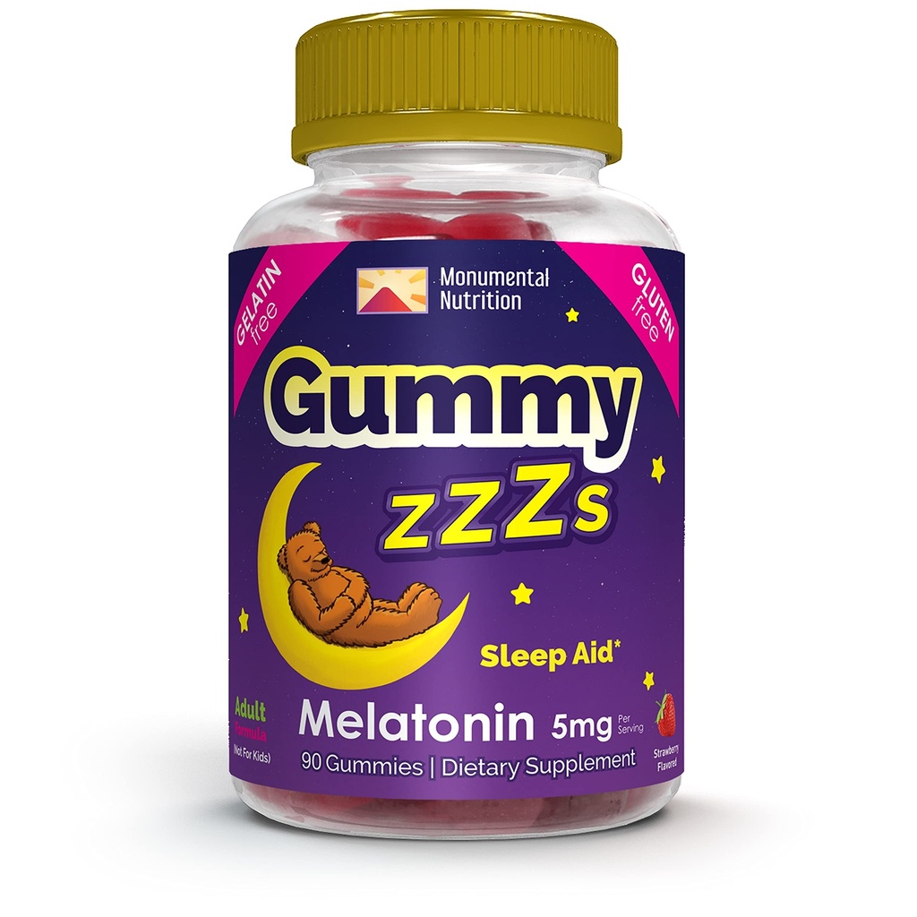 Gummy ZZZs Melatonin - Gummies de sommeil 5 mg - Fraise Flavor - 90 Compte - Vegan-friendly, sans gélatine et sans gluten - Halal et certifié Kosher - Gummies de nuit pour hommes et femmes
