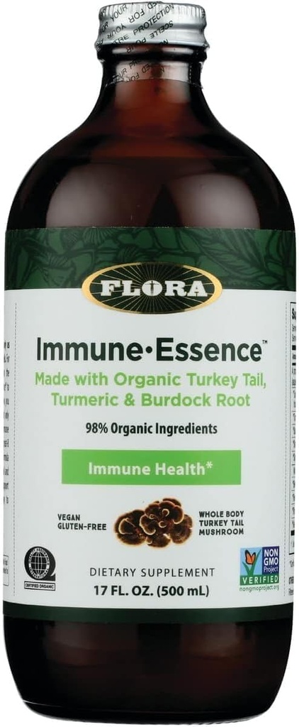 Flora Health Flor-Essence avec la dinde Tail & Turmeric, riche en polysaccharides, 35+ composés phénoliques avec des antioxydants et le soutien immunitaire, 17-fl. oz. Bouteille en verre
