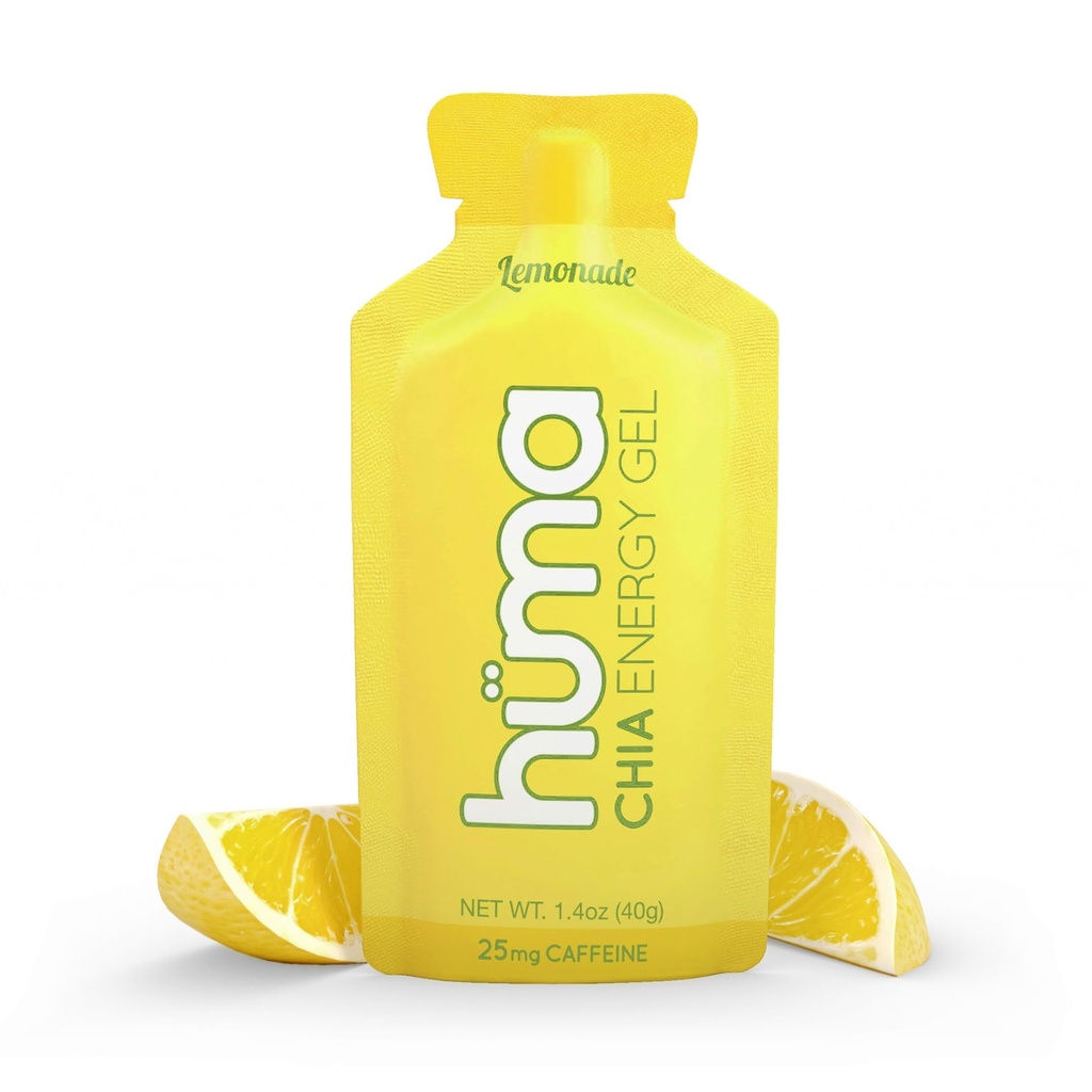 Huma Chia Energy Gel, Lemonade, 12 Gels, 25mg Koffein - Premier Sporternährung für Endurance Übung