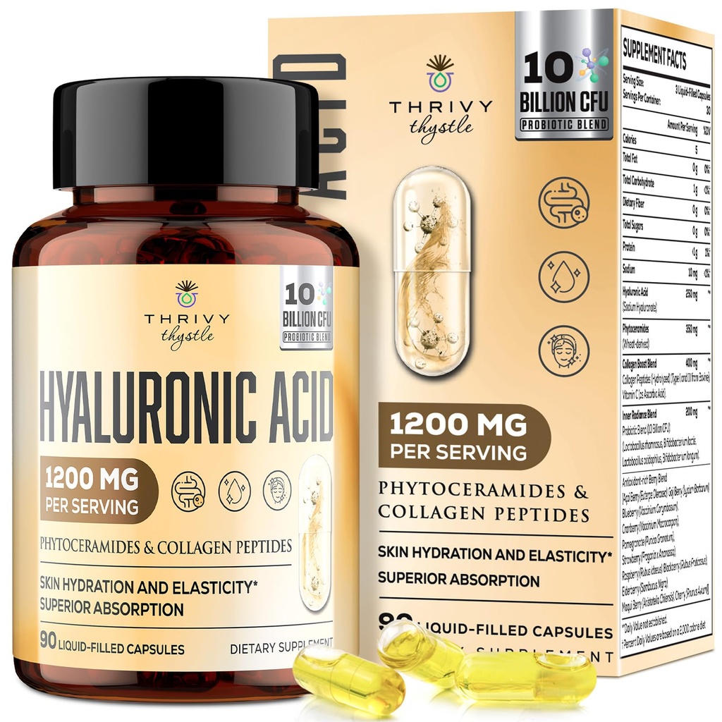 19-in-1 Hyaluronsäurekapseln - Hylunaric Acid 1200 mg, mit Collagen Peptides, Vitamin C, Phytoceramide - für Haut, Augen, Gastrointestinal, Knochenunterstützung (1 Packung)