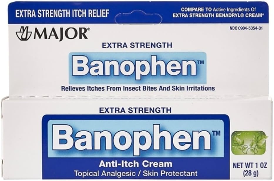 MAJOR Extra Strength Banophen - Anti-Itch Cream - Topical Analgesic Skin Protectant - Hilft Relieve Itches von Insektenstichen und Hautreizungen - 1 Oz. (1 Pack)