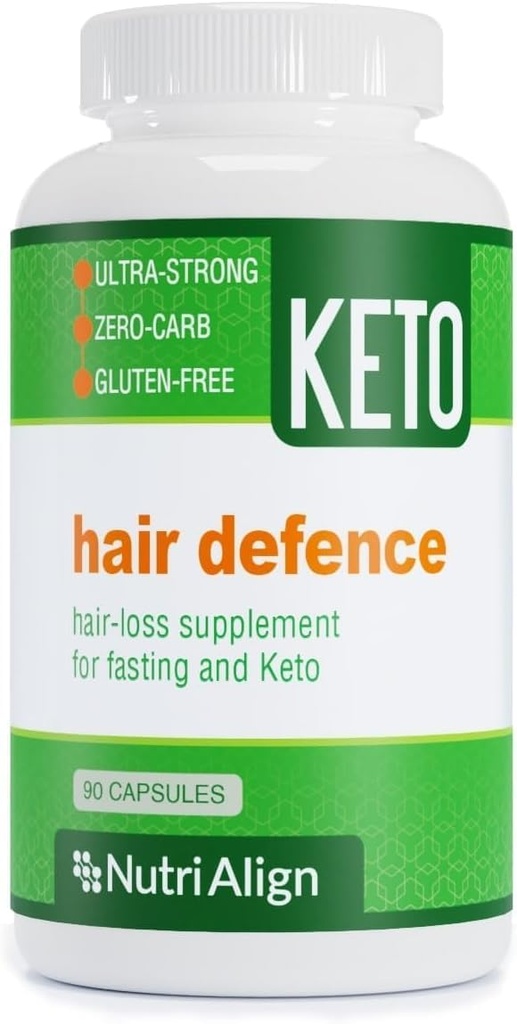 Nutri-Align Hair Defence Biotin Complex für Keto und Fasten | 90 Kapseln | High Strength Hair Growth Biotin - 2500mcg Biotin pro Kapsel | Vitamin A, Folsäure & Calcium