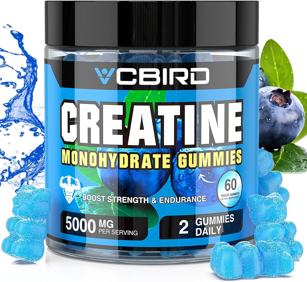 Kreatin Monohydrat 5g Pro Servieren, keine Zucker Kreatin Ergänzungen Unterstützung für Stärke, Leistung, Energie, Erholung, Glutenfreie Kreatin für Frauen und Männer (60 Gummi)