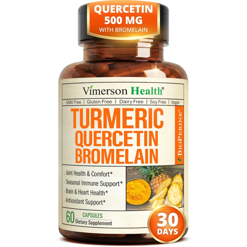 Quercetin mit Bromelain Turmeric Curcumin Supplement – Allergy Relief, Joint & Immune Support – Organic Turmeric Supplement mit Black Pepper (Bioperine) – 60 Quercetin 500mg Kapseln