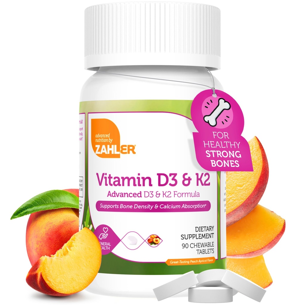 Zahler - Vitamin D3 & K2 Chewable Supplement (90 Count) - Zertifizierte Kosher K2 D3 Vitamin 5000 IU Delicious Chew Tablet - Vitamin D & K2 für Calciumabsorption, Knochendichte und Immununterstützung