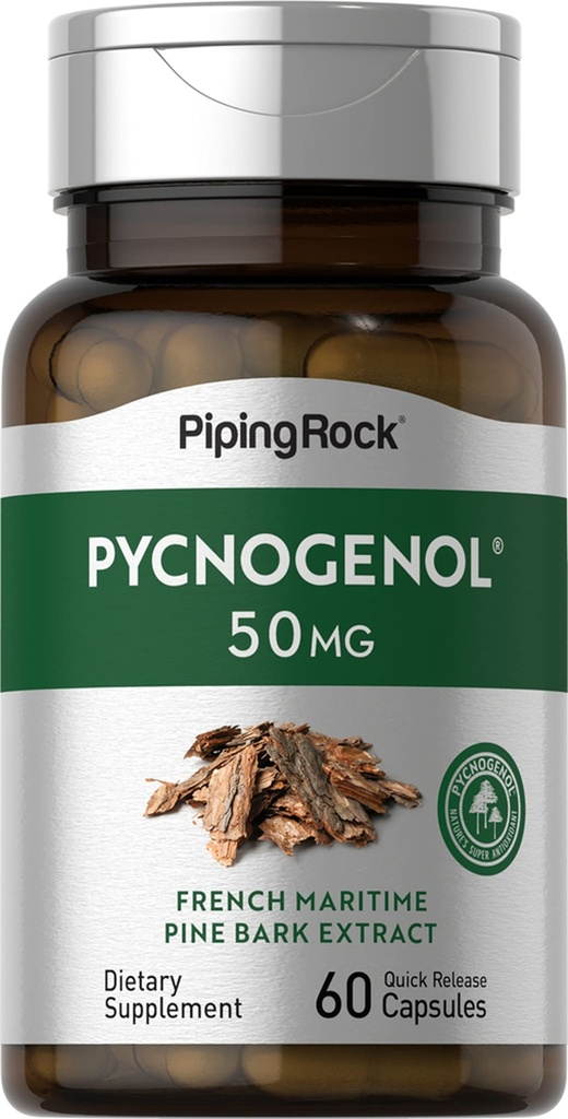 Piping Rock Pycnogenol Supplement | 50 mg | 60 Kapseln | Französisch Maritime Pine Bark Extract | Pinus Pinaster für Männer und Frauen | Non-GMO, Gluten Kostenlos