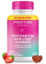 Pink Stork Postpartum Perte de cheveux Gummies. Biotine, Acide pantothénique, vitamine E, B6, B12.