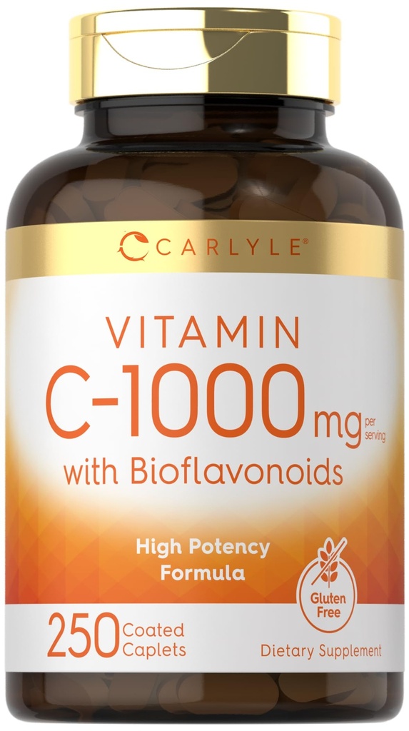 Carlyle Vitamin C 1000mg | mit Rose Hips und Citrus Bioflavonoids | 250 Caplets | Vegetarisch, Non-GMO, Glutenfreie Ergänzung