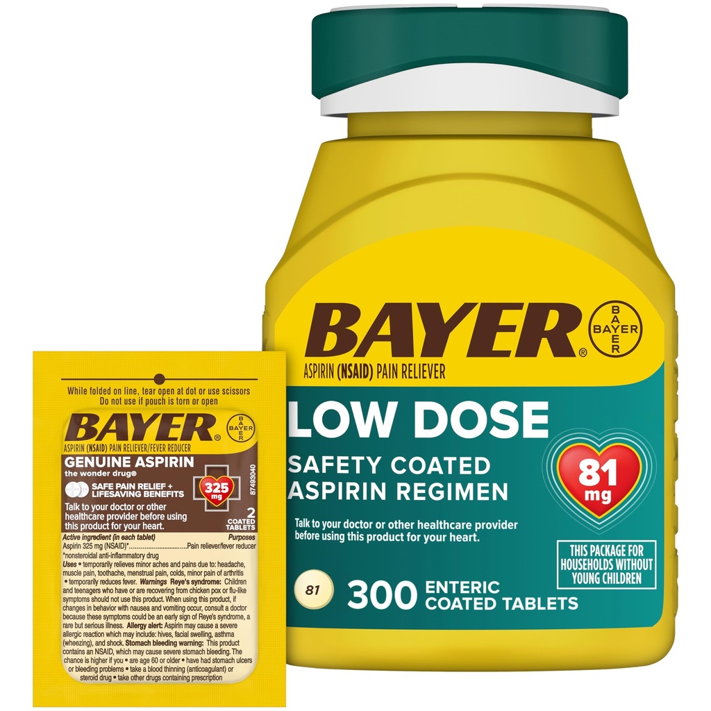 Bayer Aspirin 81mg Enteric Coated Tablets 300ct und 2 Count Travel Pack von Echt Aspirin 325mg Coated Tablets