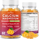Calciumgummis 1000mg mit Vitamin D3 K2 & B-Komplex, Kalium, Calcium Magnesium Zinkgummis für Knochen, Muskel, Stimmung und Immunität - Orange Flavor 60 Gummies