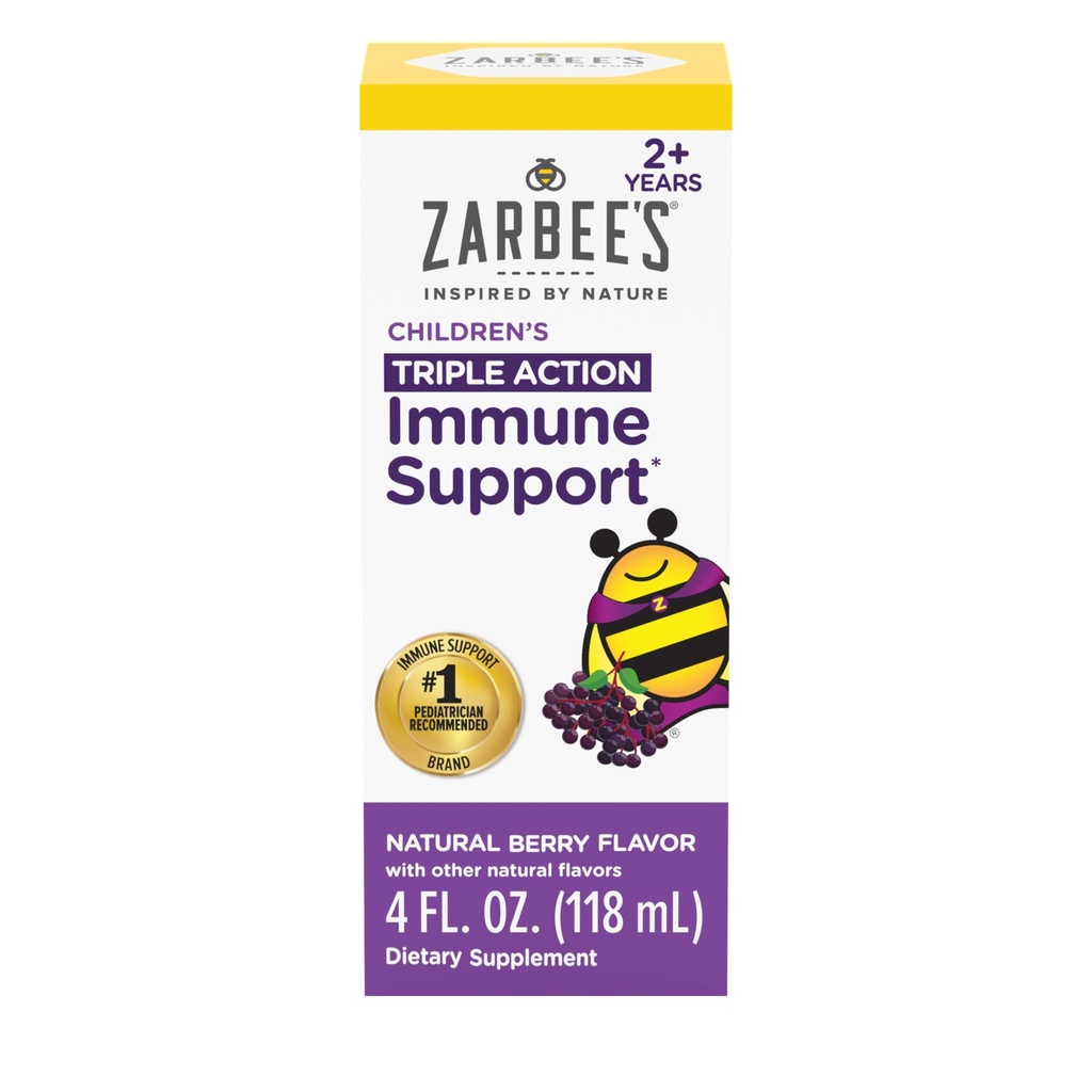 Zarbee's Elderberry Syrup für Kinder, Tägliche Immununterstützung mit Vitamin C & Zink, Kinder-Flüssig-Ergänzung, Natürliche Berry Flavor, 4 fl oz