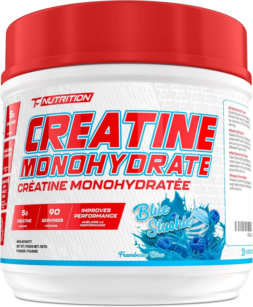 TC Nutrition Creatine Monohydrat-Pulver 5g - reines Kreatin-Pulver für erhöhte Festigkeit, Muskelwachstum, verbesserte Ausdauer und Leistung (90 Servierungen - Blaues Slushie, 90 Servierungen - Blaues Slushie)