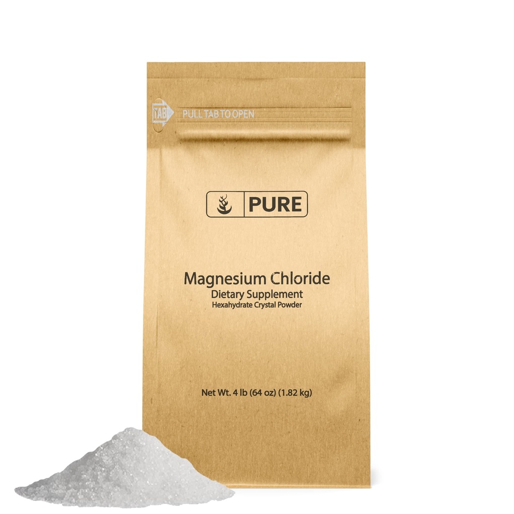 Ingrédients originaux purs Chlorure de magnésium (4 lb) Supplément oral, poudre de cristal, supplément de magnésium