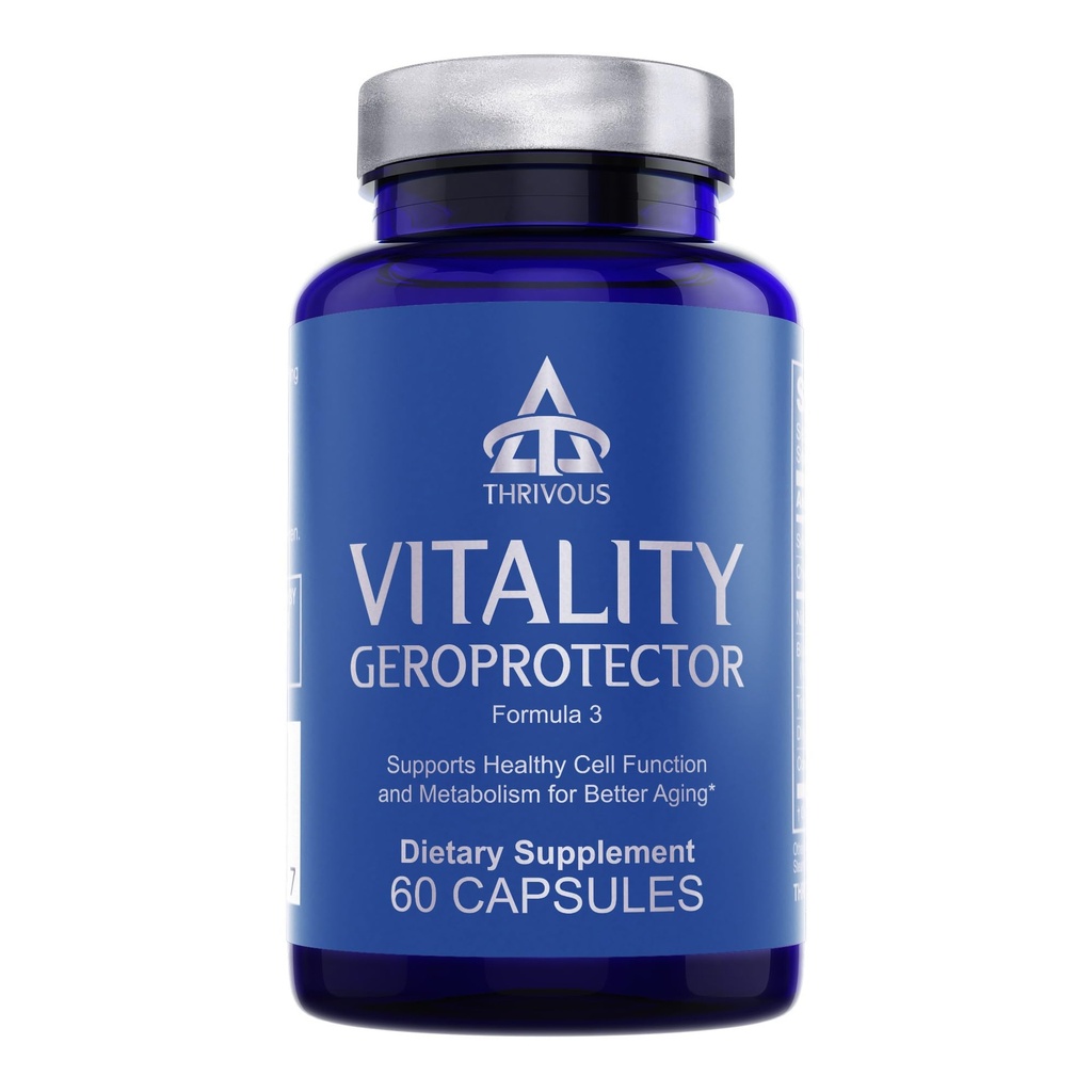 Géroprotécteur de vitalité thrivouse – Supplément de soutien métabolique et cellulaire avec Berberine, Riboside de Nicotinamide, Blueberry Mirtoselect, Resveratrol & CoQ10 – 60 Capsules Vegan