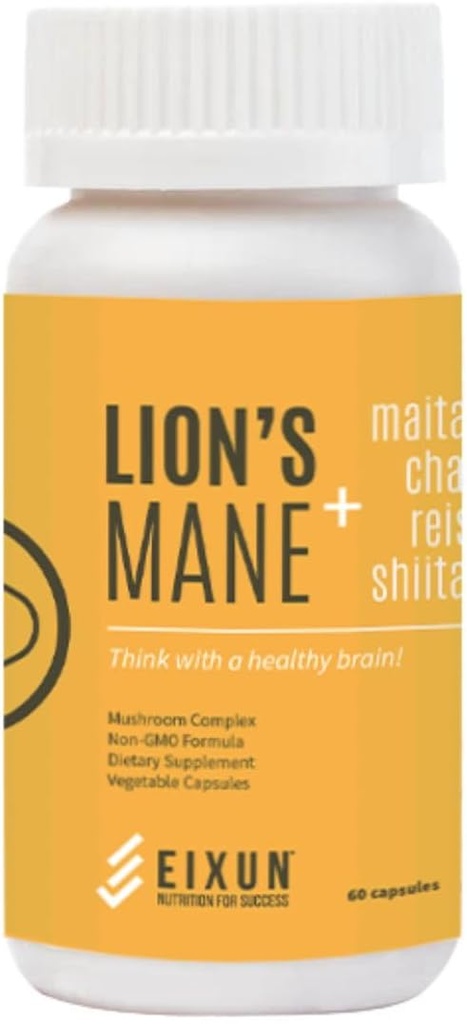 Lion's Mane, Nootropic, Ergänzung für Gehirn, Pilz-Komplex, Maitake, Shitake, Fokus, natürliche Energie, Immunsystem, Konzentration, Herz-Kreislauf-Gesundheit, Reduziert Stress, 60 Kapseln.